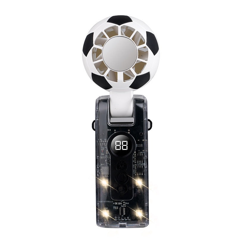 2026 New Soccer‑Themed Portable Handheld Fan, USB Rechargeable with Neck Wrist Strap, Semiconductor Cooling, 10H Battery, Digital Display LED Light for Outdoor Travel Desk