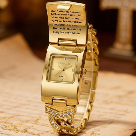 ⏰50% OFF !! ✝️ Sparkling Crystal Cross Watch—Geometric Rectangular Dial, Premium Metal Strap 💎