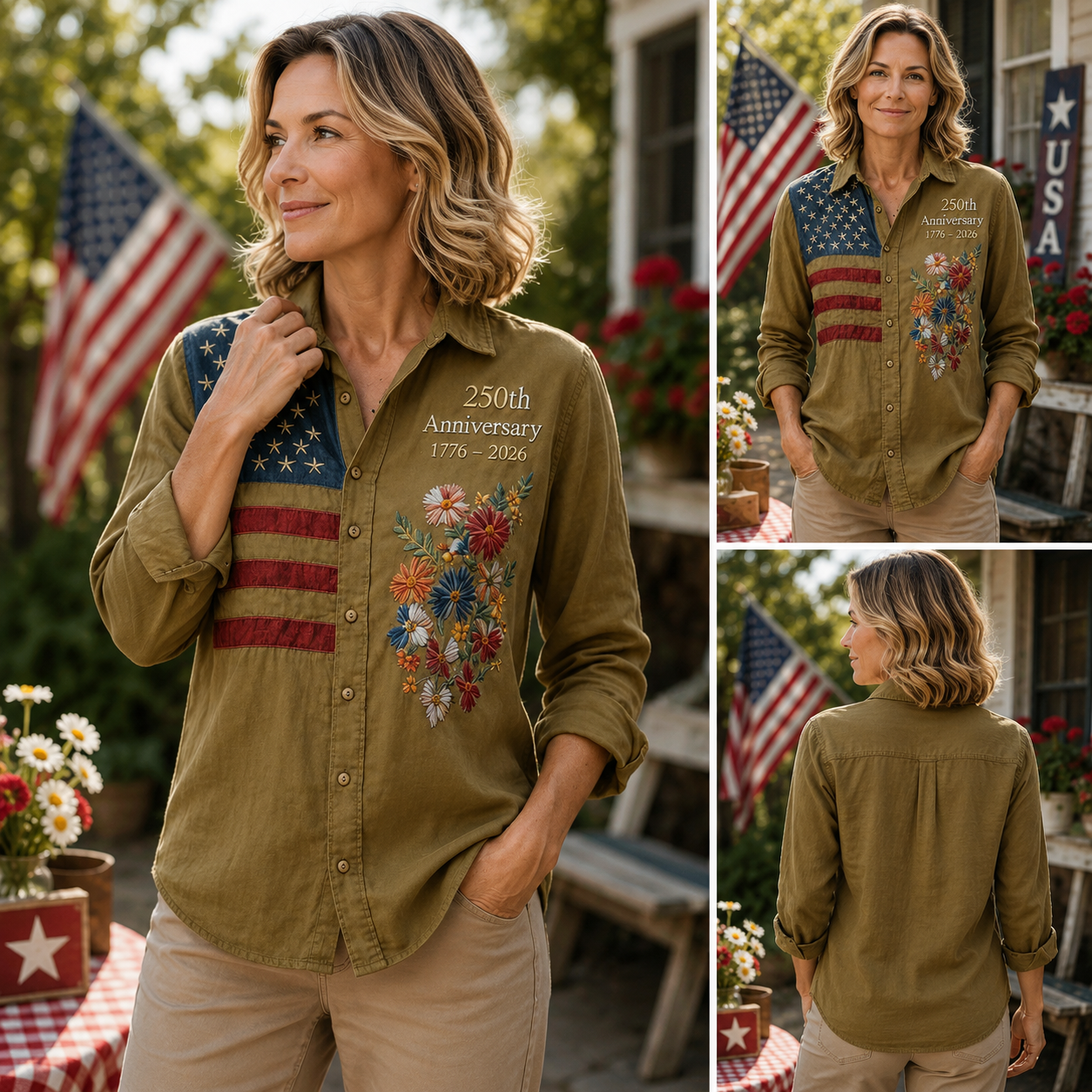 🔥Limited-time 70%OFF🎉2026 Summer Latest Vintage Floral Pattern American Flag Shirt