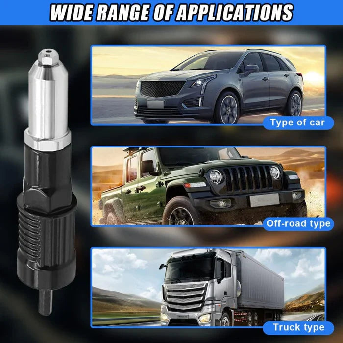 Pop Rivet Gun Adapter Kit, Rivet Drill Attachment with 4 Rivets Heads 2.4mm/3.2mm/4.0mm/4.8mm, Cordless Electric Drill Riveter Insert Nut Tool, Cordless Rivet Gun Power Drill Adaptor Kit