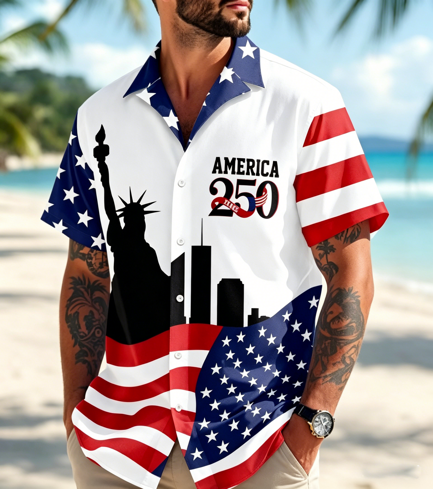 🇺🇸 250th Anniversary Patriotic Hawaiian Shirt 1776–2026 | Vintage American Heritage AOP Summer Shirt
