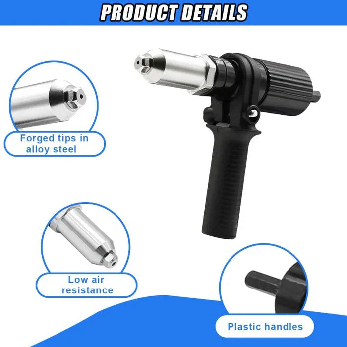 Pop Rivet Gun Adapter Kit, Rivet Drill Attachment with 4 Rivets Heads 2.4mm/3.2mm/4.0mm/4.8mm, Cordless Electric Drill Riveter Insert Nut Tool, Cordless Rivet Gun Power Drill Adaptor Kit