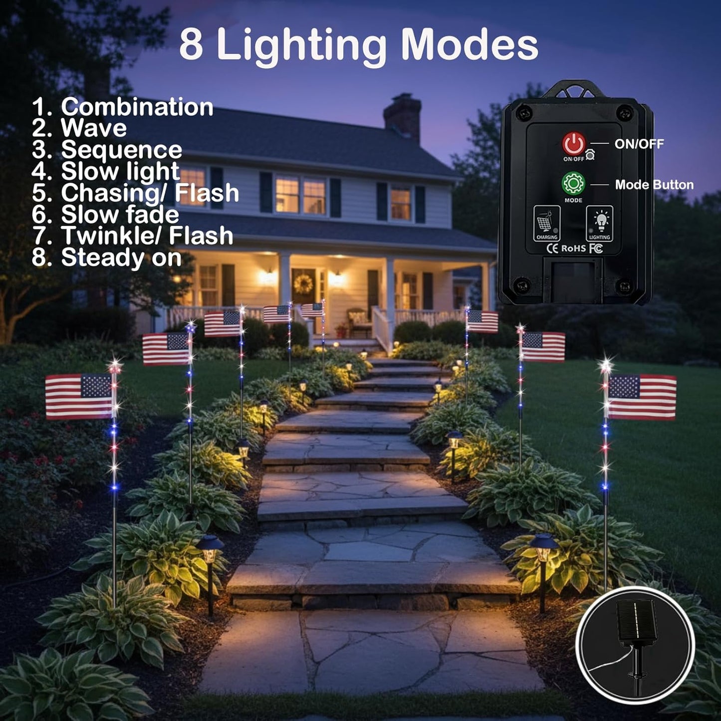 🔥Last Day 50% OFF🔥8 Solar American Flag Pathway Lights – Red, White & Blue Yard Glow for 250th Independence Celebration 🇺🇸✨