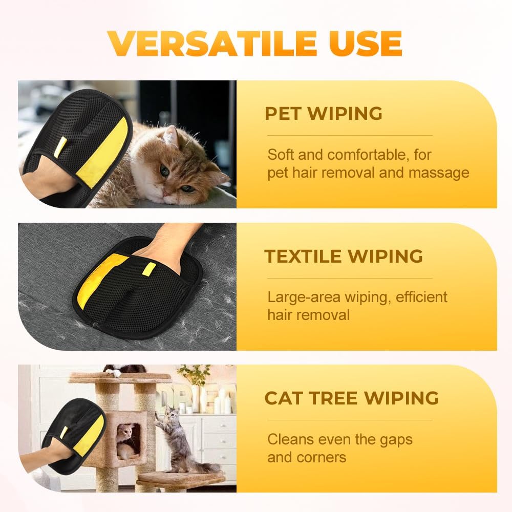 Electrostatic Gloves for Pet Hair Removal: Upgraded 2PCS Animal Fur Removal Tool for Dogs&Cats Efficient Reusable Pet Hair Remover for Couch Carpet Car Seat Clothing Quick Clean (2 pcs-Black)