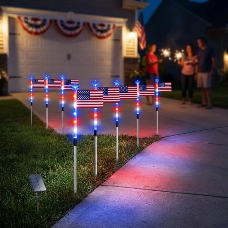 🔥Last Day 50% OFF🔥8 Solar American Flag Pathway Lights – Red, White & Blue Yard Glow for 250th Independence Celebration 🇺🇸✨