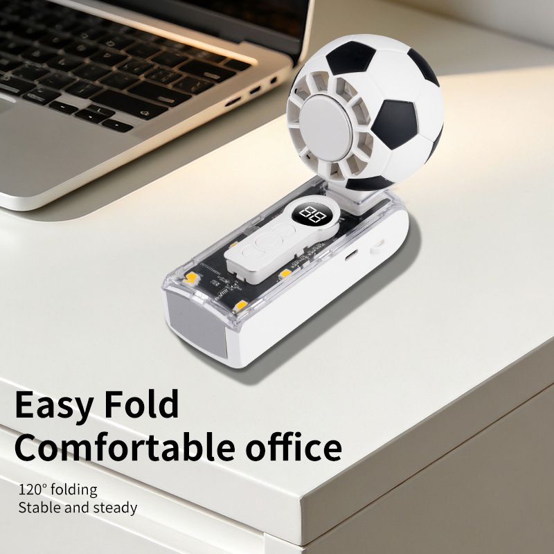 2026 New Soccer‑Themed Portable Handheld Fan, USB Rechargeable with Neck Wrist Strap, Semiconductor Cooling, 10H Battery, Digital Display LED Light for Outdoor Travel Desk