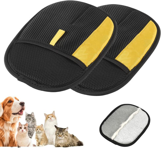 Electrostatic Gloves for Pet Hair Removal: Upgraded 2PCS Animal Fur Removal Tool for Dogs&Cats Efficient Reusable Pet Hair Remover for Couch Carpet Car Seat Clothing Quick Clean (2 pcs-Black)