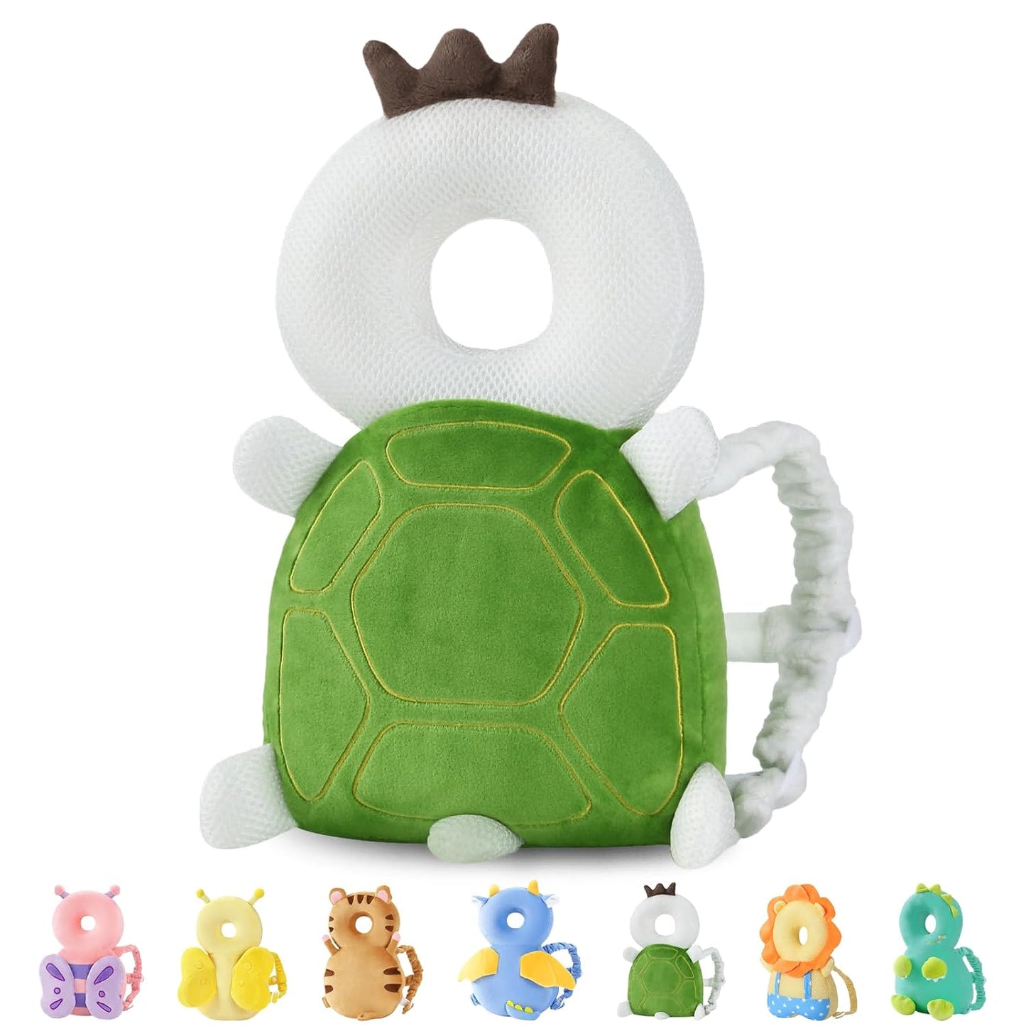 Baby Head Protector Backpack, Toddler Walking Fall Head Protection, Green Turtle