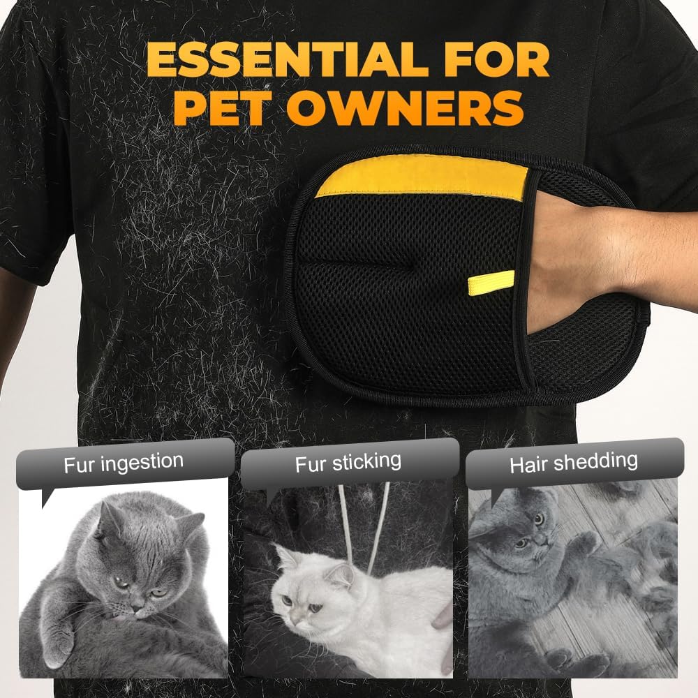 Electrostatic Gloves for Pet Hair Removal: Upgraded 2PCS Animal Fur Removal Tool for Dogs&Cats Efficient Reusable Pet Hair Remover for Couch Carpet Car Seat Clothing Quick Clean (2 pcs-Black)