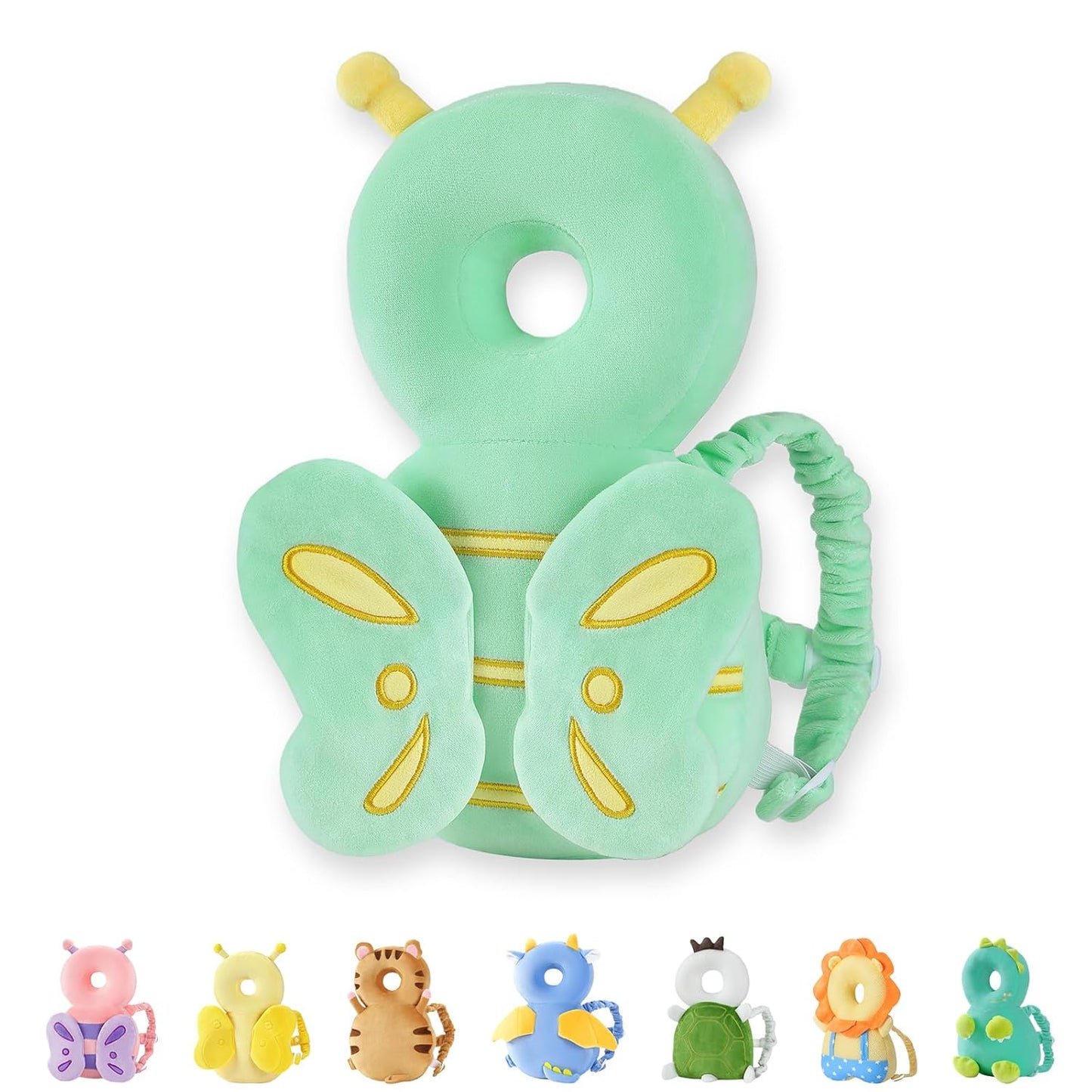 Baby Head Protector Backpack, Toddler Walking Fall Head Protection, Green Turtle