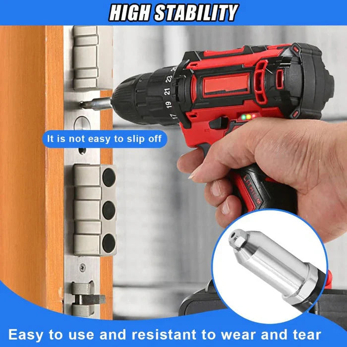 Pop Rivet Gun Adapter Kit, Rivet Drill Attachment with 4 Rivets Heads 2.4mm/3.2mm/4.0mm/4.8mm, Cordless Electric Drill Riveter Insert Nut Tool, Cordless Rivet Gun Power Drill Adaptor Kit
