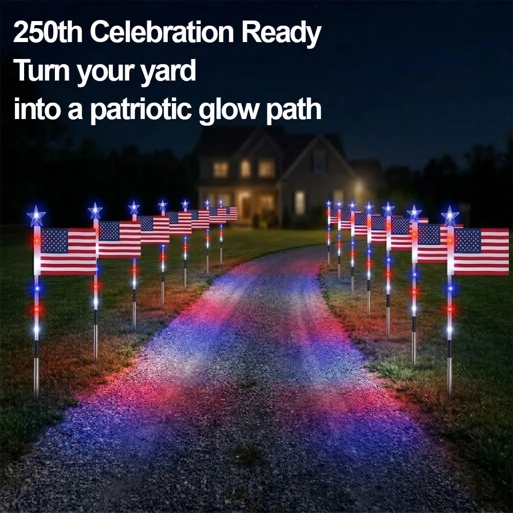 🔥Last Day 50% OFF🔥8 Solar American Flag Pathway Lights – Red, White & Blue Yard Glow for 250th Independence Celebration 🇺🇸✨