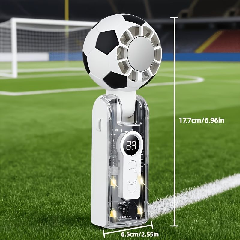 2026 New Soccer‑Themed Portable Handheld Fan, USB Rechargeable with Neck Wrist Strap, Semiconductor Cooling, 10H Battery, Digital Display LED Light for Outdoor Travel Desk