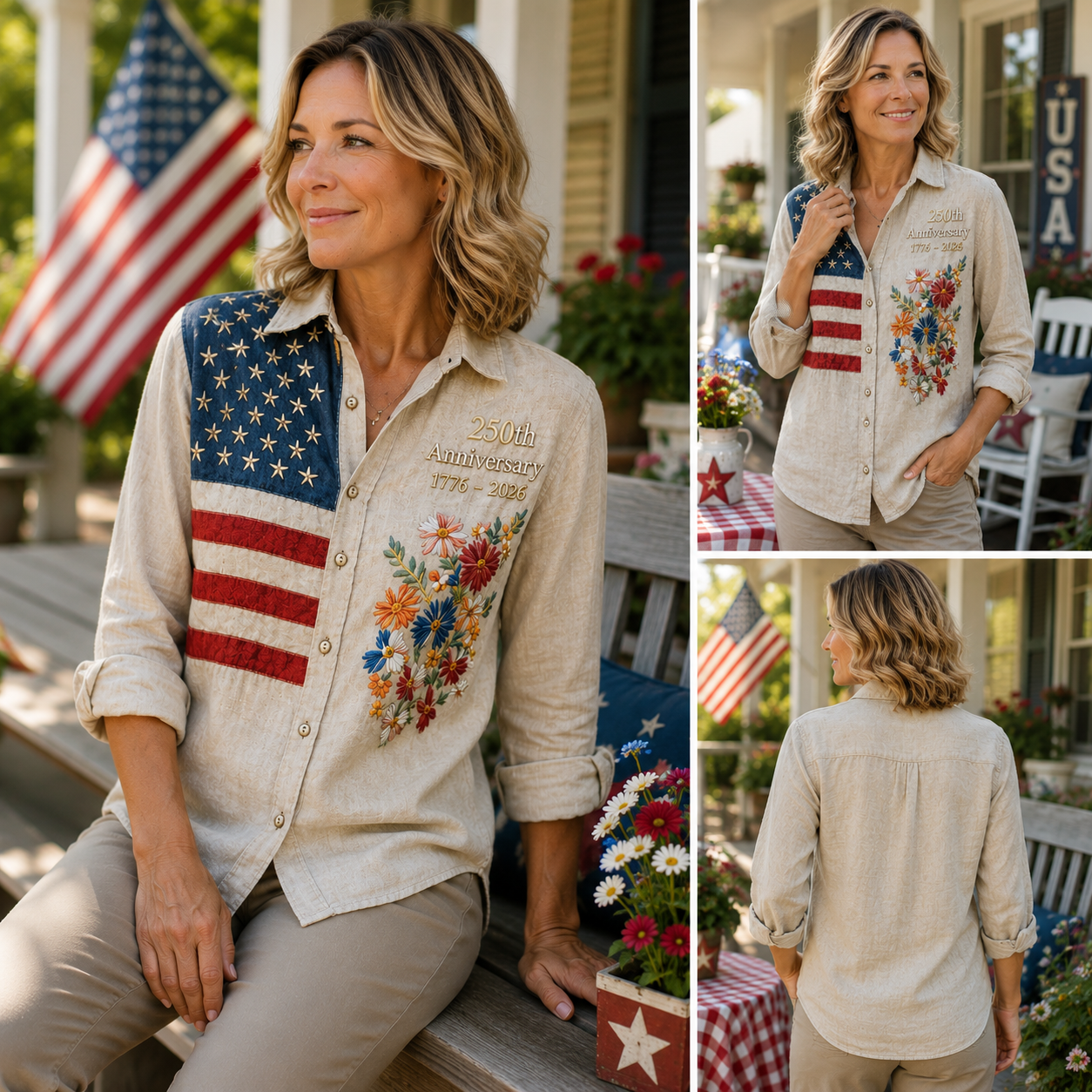 🔥Limited-time 70%OFF🎉2026 Summer Latest Vintage Floral Pattern American Flag Shirt