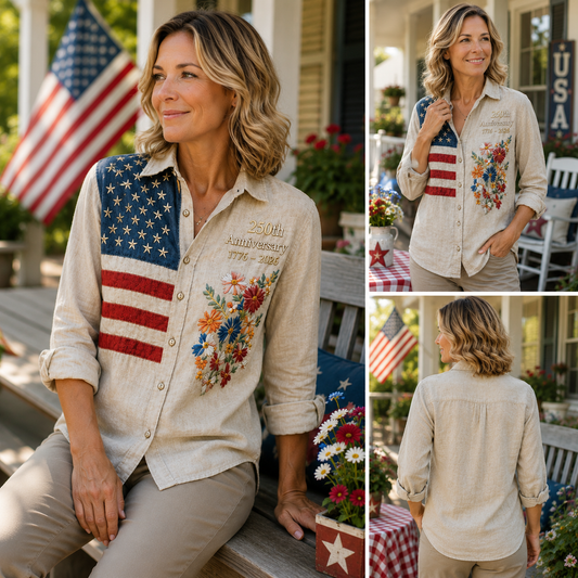 🔥Limited-time 70%OFF🎉2026 Summer Latest Vintage Floral Pattern American Flag Shirt