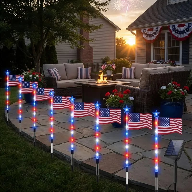 🔥Last Day 50% OFF🔥8 Solar American Flag Pathway Lights – Red, White & Blue Yard Glow for 250th Independence Celebration 🇺🇸✨