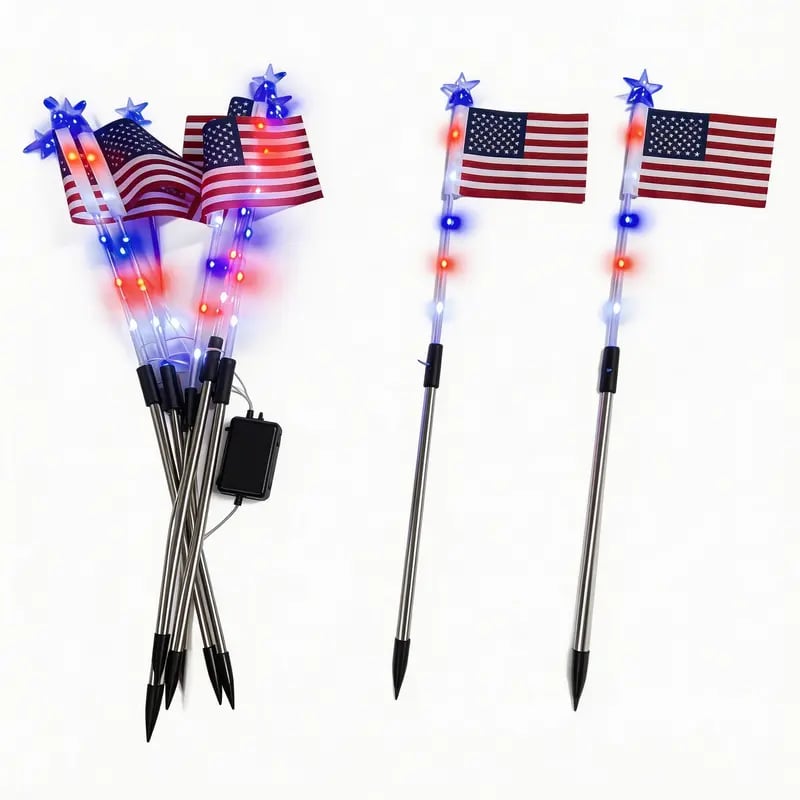 🔥Last Day 50% OFF🔥8 Solar American Flag Pathway Lights – Red, White & Blue Yard Glow for 250th Independence Celebration 🇺🇸✨