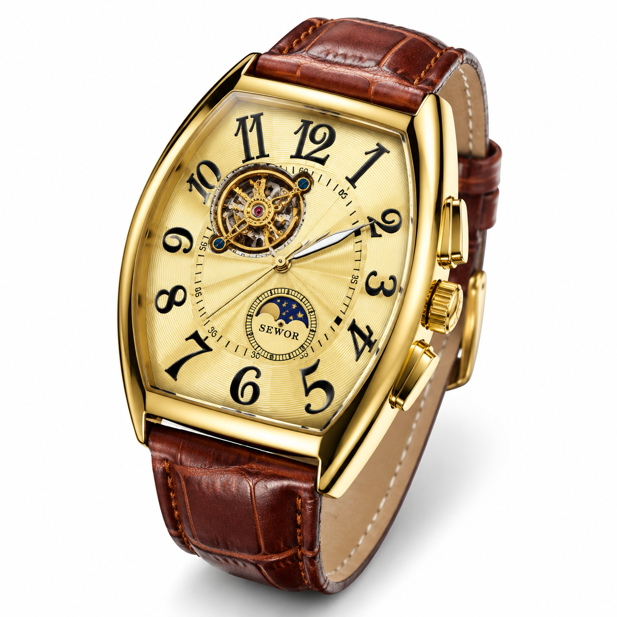New Men'S Mechanical Watch Waterproof Barrel-Shaped Hollow Belt Men'S Watch Personality Social Boy Men'S Watch