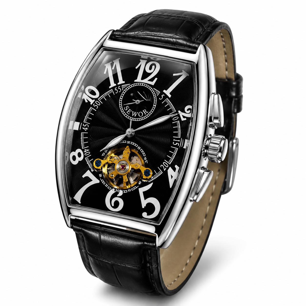 New Men'S Mechanical Watch Waterproof Barrel-Shaped Hollow Belt Men'S Watch Personality Social Boy Men'S Watch