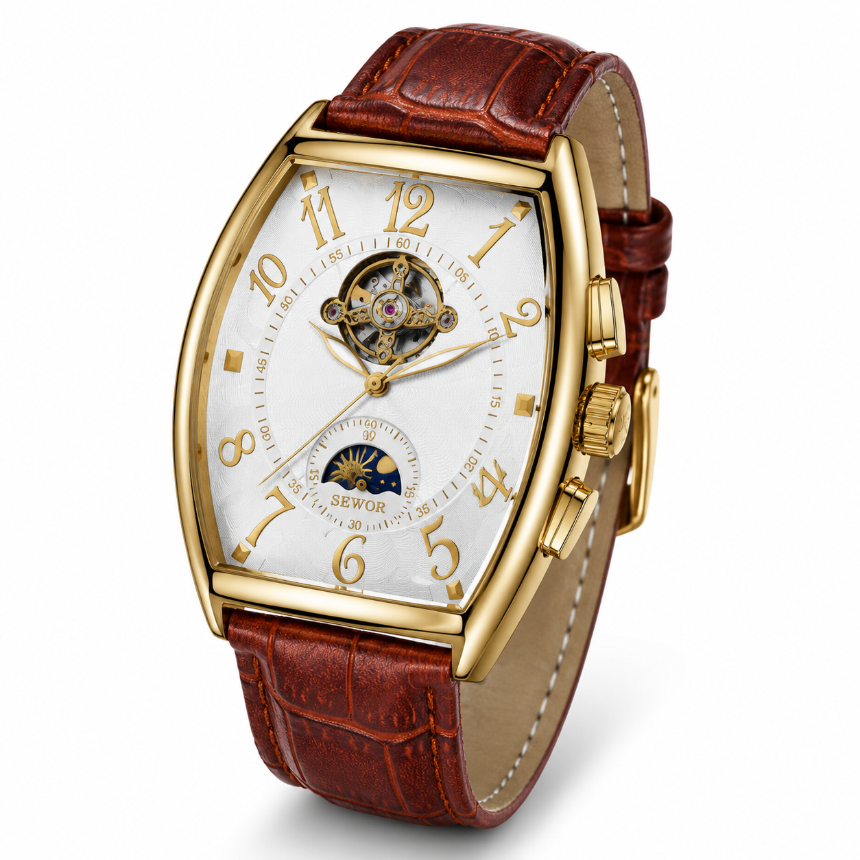 New Men'S Mechanical Watch Waterproof Barrel-Shaped Hollow Belt Men'S Watch Personality Social Boy Men'S Watch