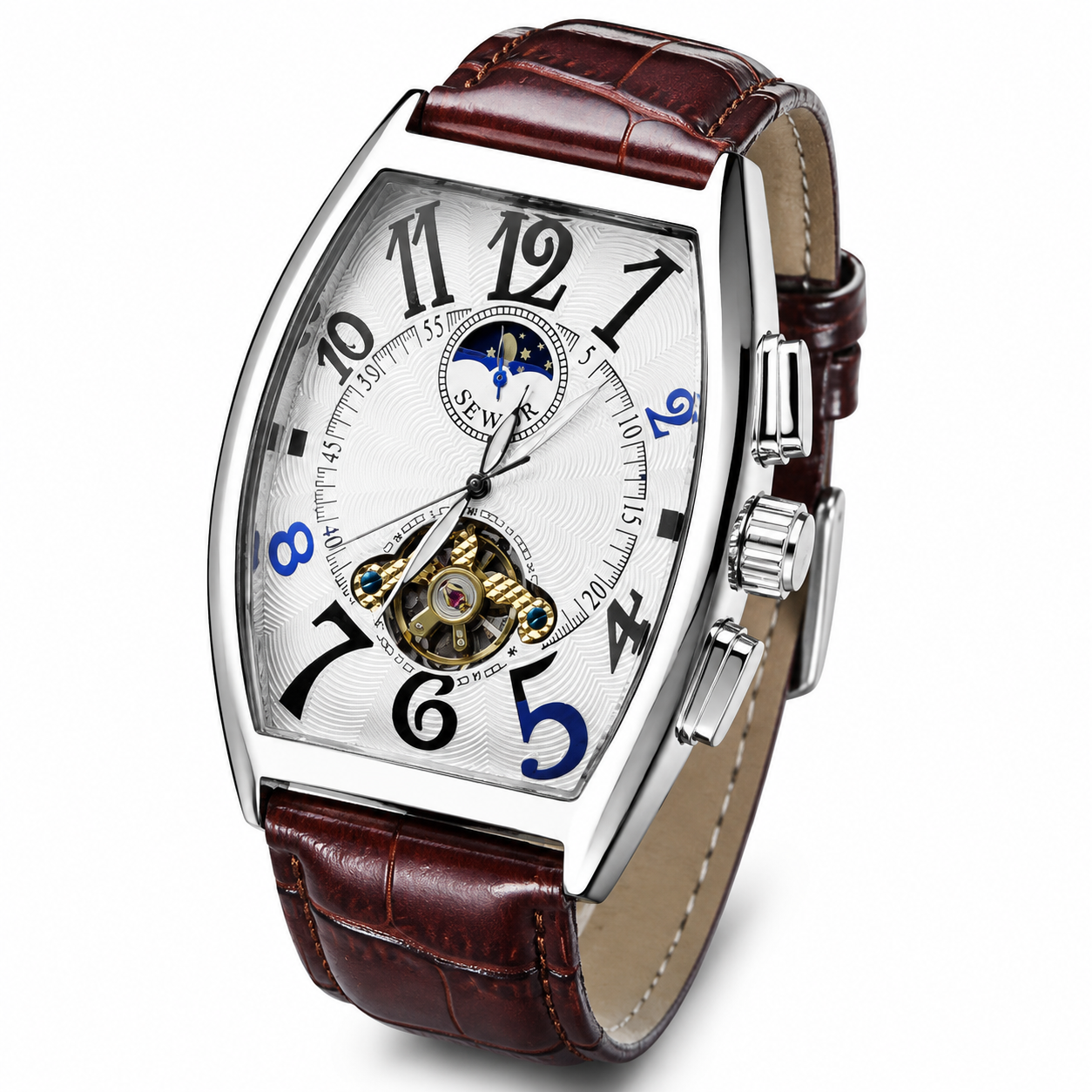 New Men'S Mechanical Watch Waterproof Barrel-Shaped Hollow Belt Men'S Watch Personality Social Boy Men'S Watch