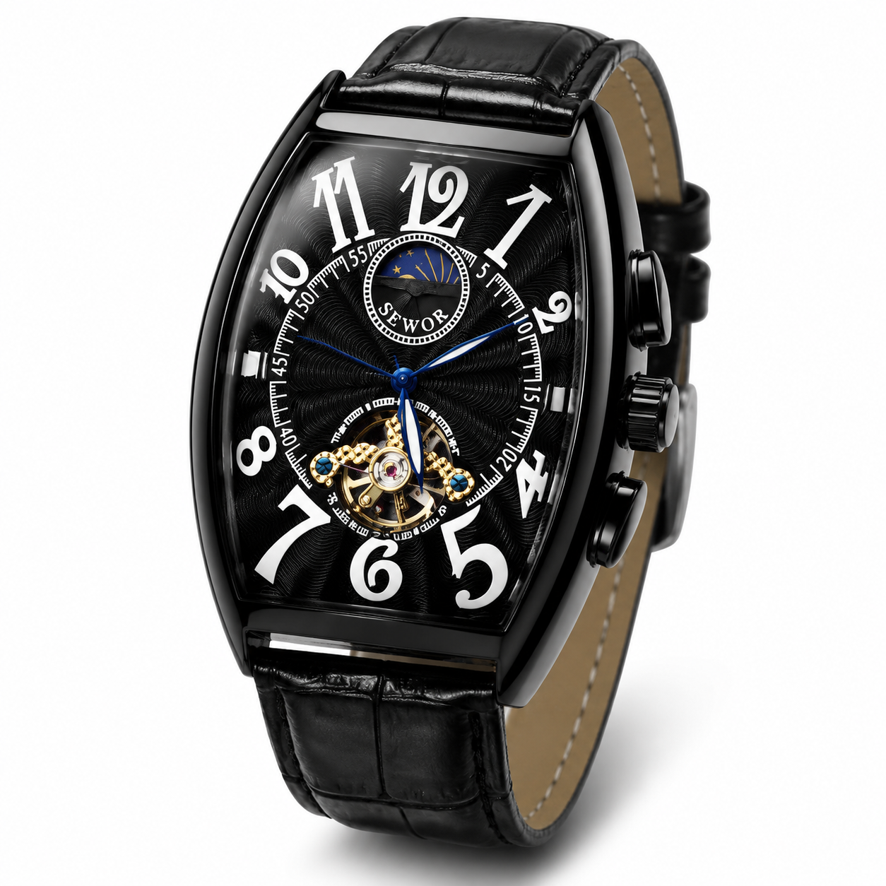 New Men'S Mechanical Watch Waterproof Barrel-Shaped Hollow Belt Men'S Watch Personality Social Boy Men'S Watch