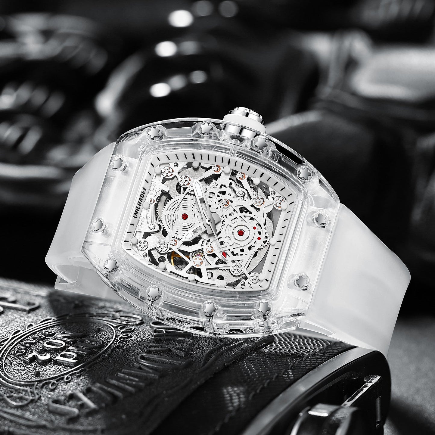 Transparent Tonneau-Shaped Waterproof Skeleton Automatic Mechanical Men's Watch — A Stylish Men's Wristwatch