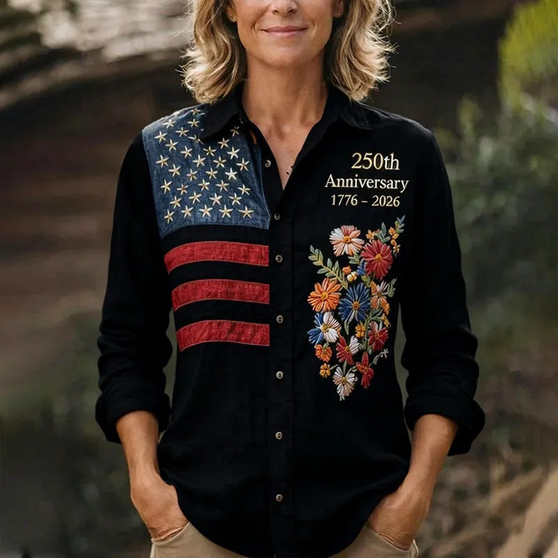 🔥Limited-time 70%OFF🎉2026 Summer Latest Vintage Floral Pattern American Flag Shirt