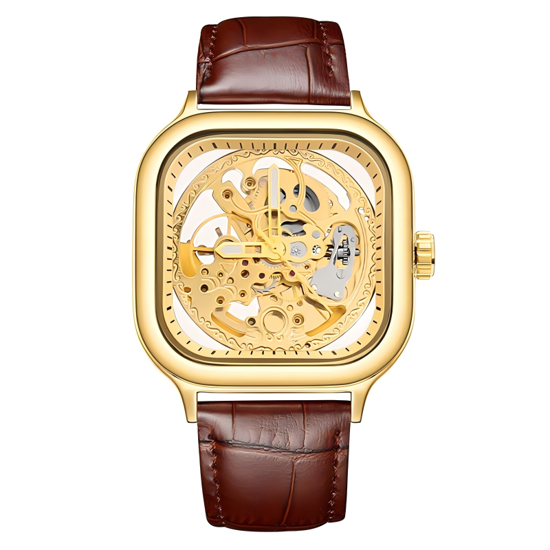 Rovite Square Men'S Hollow Mechanical Watch Business Fashion Trend Waterproof Fully Automatic Steel Belt Mechanical Watch For Men