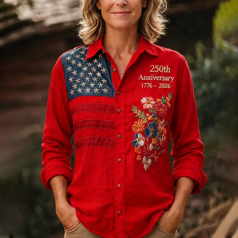 🔥Limited-time 70%OFF🎉2026 Summer Latest Vintage Floral Pattern American Flag Shirt