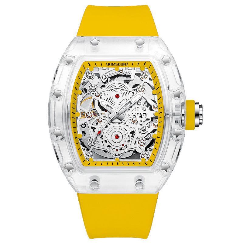 Transparent Tonneau-Shaped Waterproof Skeleton Automatic Mechanical Men's Watch — A Stylish Men's Wristwatch
