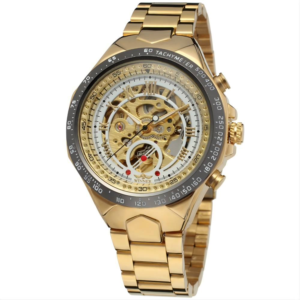 Men's Skeleton Automatic Mechanical Watch — Stainless Steel Strap