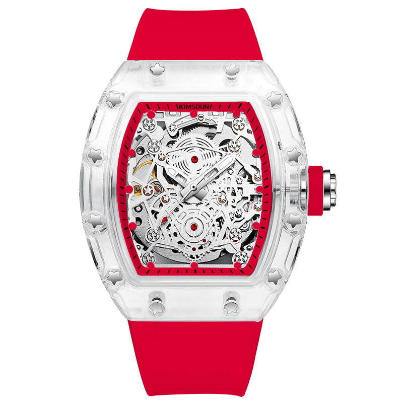 Transparent Tonneau-Shaped Waterproof Skeleton Automatic Mechanical Men's Watch — A Stylish Men's Wristwatch
