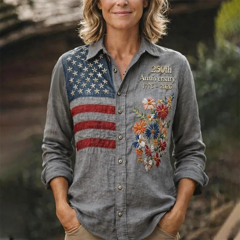 🔥Limited-time 70%OFF🎉2026 Summer Latest Vintage Floral Pattern American Flag Shirt