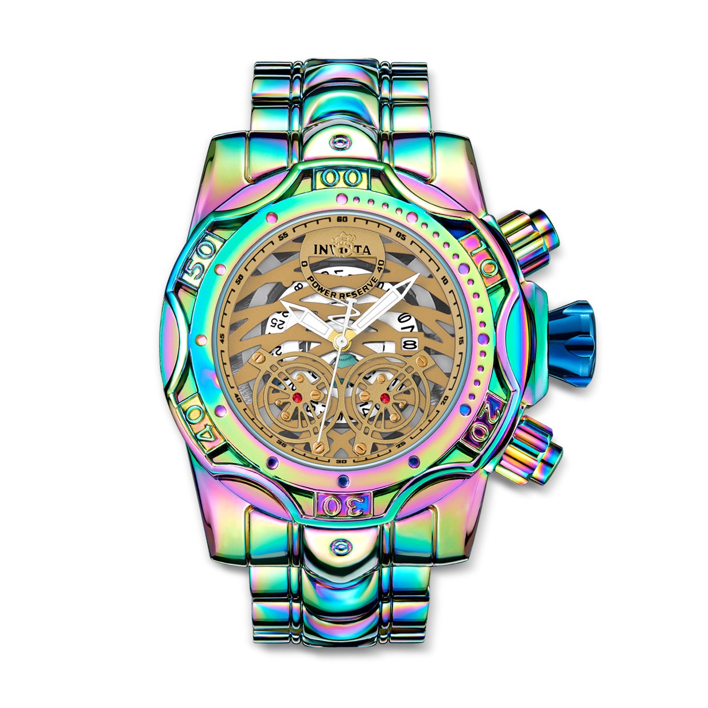 🌈Iridescent Chronograph Watch for Men, Skeleton Dial, Waterproof Stainless Steel Wristwatch