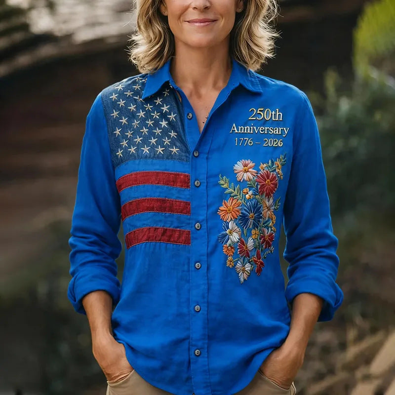 🔥Limited-time 70%OFF🎉2026 Summer Latest Vintage Floral Pattern American Flag Shirt