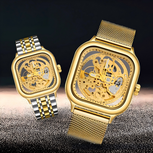 Rovite Square Men'S Hollow Mechanical Watch Business Fashion Trend Waterproof Fully Automatic Steel Belt Mechanical Watch For Men