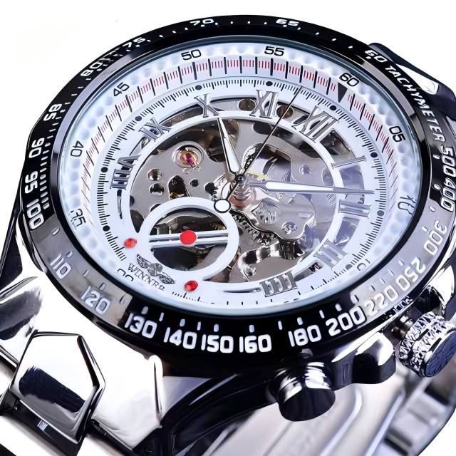 Men's Skeleton Automatic Mechanical Watch — Stainless Steel Strap