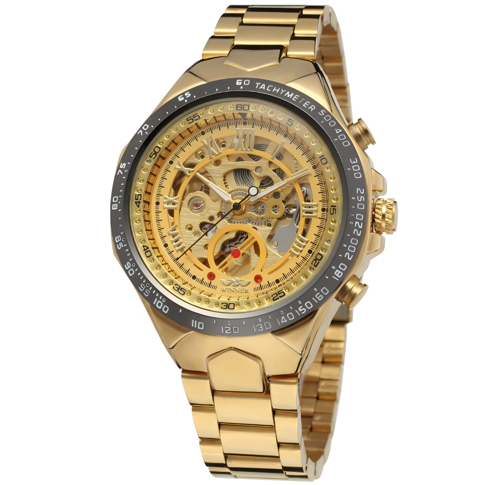 Men's Skeleton Automatic Mechanical Watch — Stainless Steel Strap
