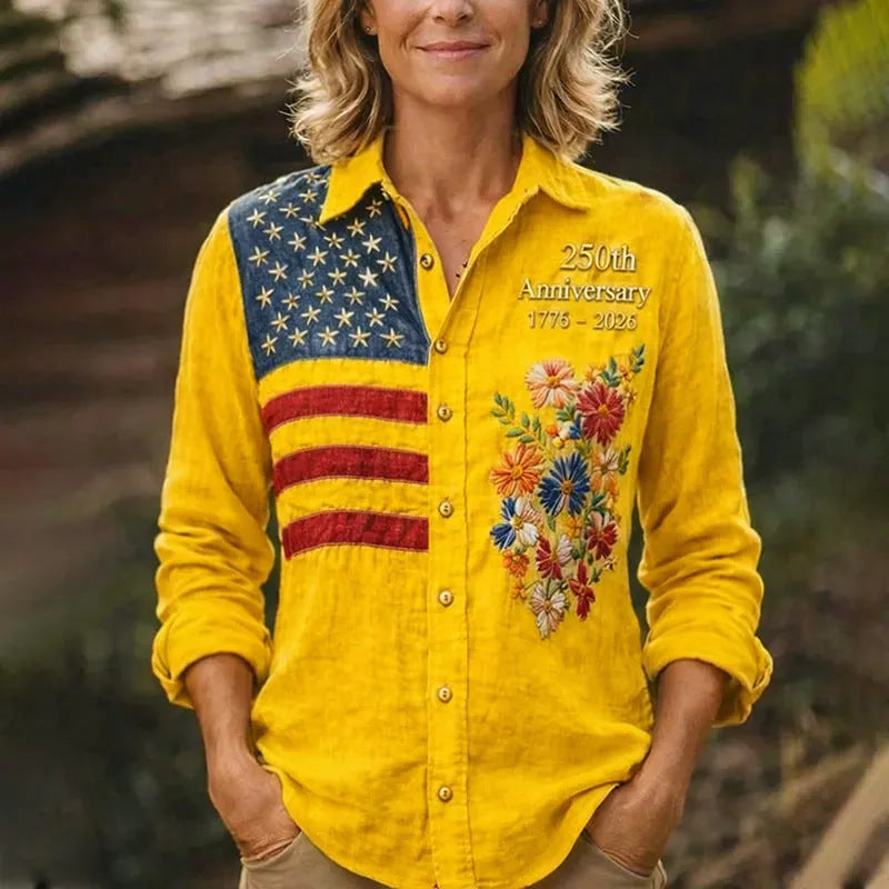 🔥Limited-time 70%OFF🎉2026 Summer Latest Vintage Floral Pattern American Flag Shirt