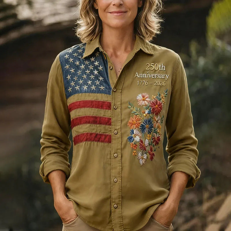 🔥Limited-time 70%OFF🎉2026 Summer Latest Vintage Floral Pattern American Flag Shirt