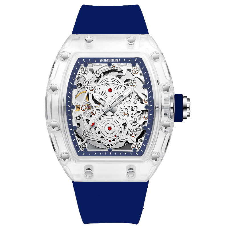 Transparent Tonneau-Shaped Waterproof Skeleton Automatic Mechanical Men's Watch — A Stylish Men's Wristwatch