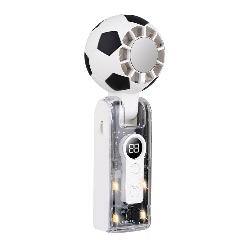 2026 New Soccer‑Themed Portable Handheld Fan, USB Rechargeable with Neck Wrist Strap, Semiconductor Cooling, 10H Battery, Digital Display LED Light for Outdoor Travel Desk
