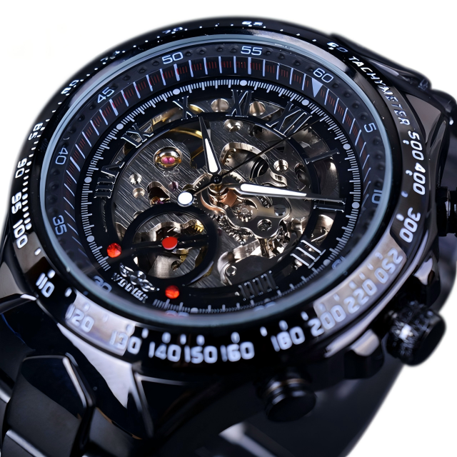 Men's Skeleton Automatic Mechanical Watch — Stainless Steel Strap
