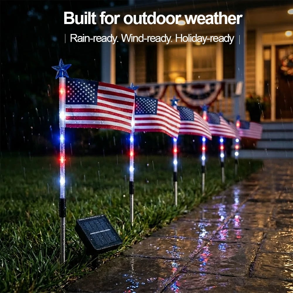 🔥Last Day 50% OFF🔥8 Solar American Flag Pathway Lights – Red, White & Blue Yard Glow for 250th Independence Celebration 🇺🇸✨