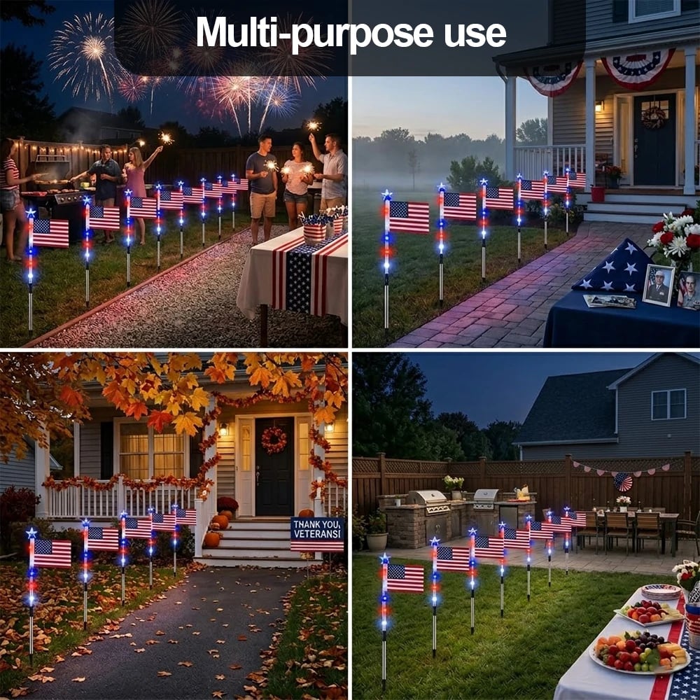 🔥Last Day 50% OFF🔥8 Solar American Flag Pathway Lights – Red, White & Blue Yard Glow for 250th Independence Celebration 🇺🇸✨