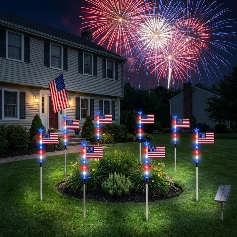 🔥Last Day 50% OFF🔥8 Solar American Flag Pathway Lights – Red, White & Blue Yard Glow for 250th Independence Celebration 🇺🇸✨