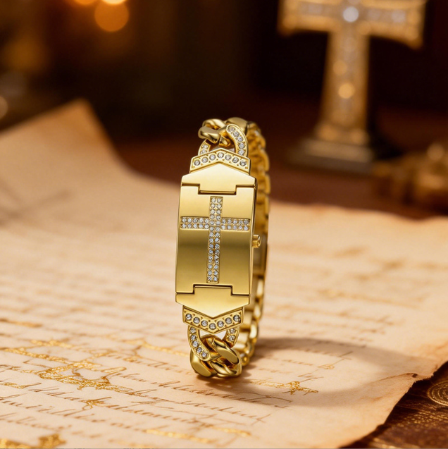⏰50% OFF !! ✝️ Sparkling Crystal Cross Watch—Geometric Rectangular Dial, Premium Metal Strap 💎